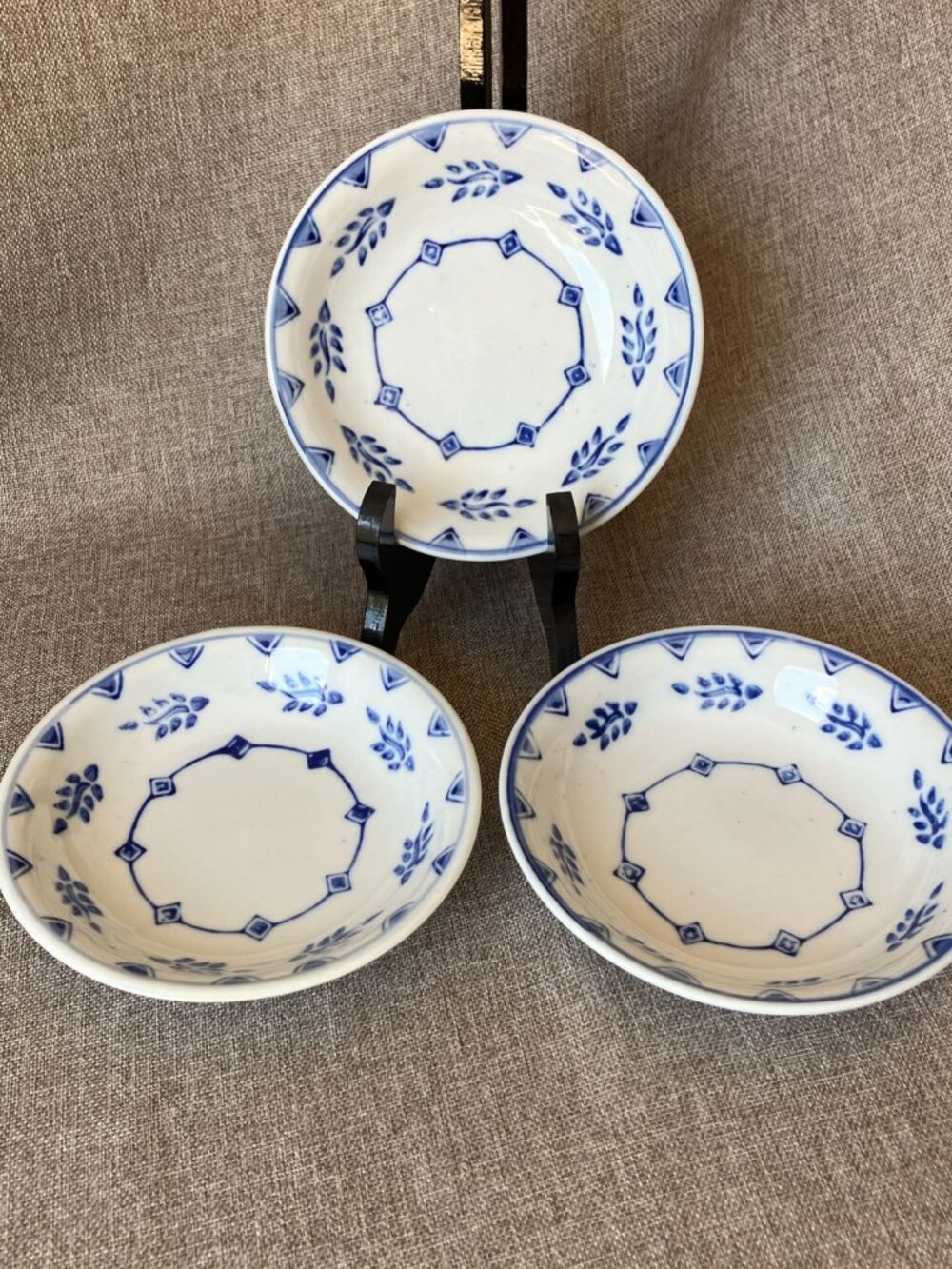 Vintage IDG Williams Sonoma Blue White Ceramic Cereal Bowls 5.75" Set of 3